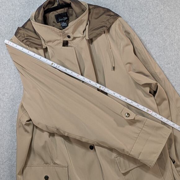 East 5th Women’s Trench Coat 2X Beige Hooded Lined Jacket Rain Windbreaker - Picture 5 of 16
